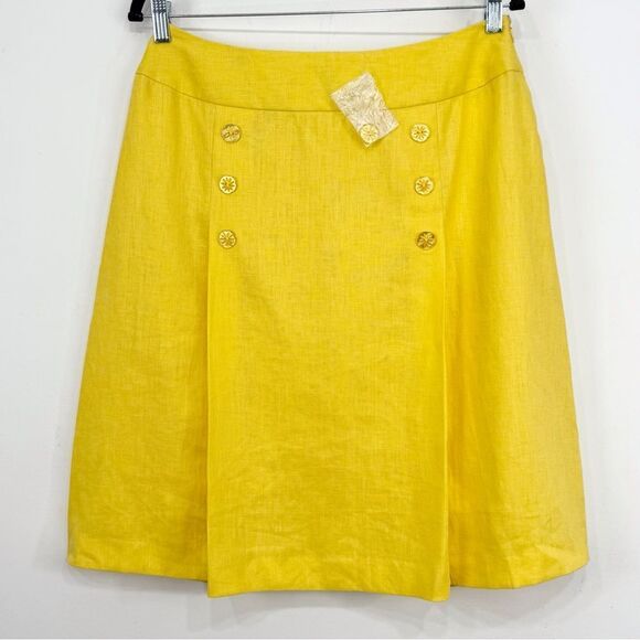 J.G. Hook Sunny Yellow 100% Linen Sailor Button Lined A Line Skirt - Picture 1 of 16